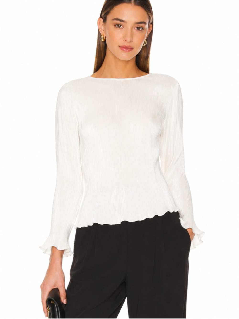 vintage Tom and Linda Platt Textured Blouse | Ivory Long Sleeve | Lined | Small